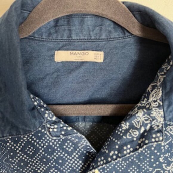 🧡3/15 Mango Man Casual Patchwork Blue Shirt Men's S - Picture 3 of 13